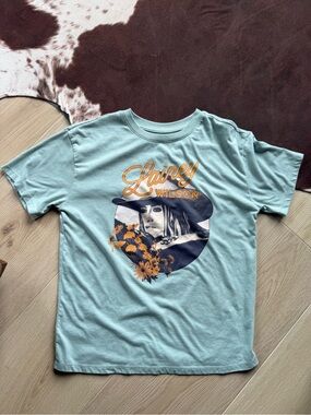 Lainey Wilson Graphic Tee for Kids - Light Blue with Orange Accent